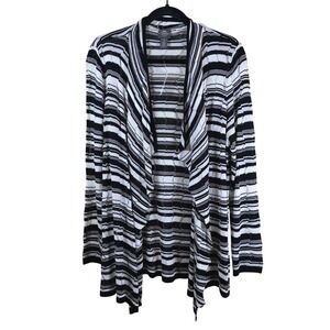Chico's Travelers Stripe Cardigan Sweater Sz 3/XL B&W Lightweight Open Front NWT